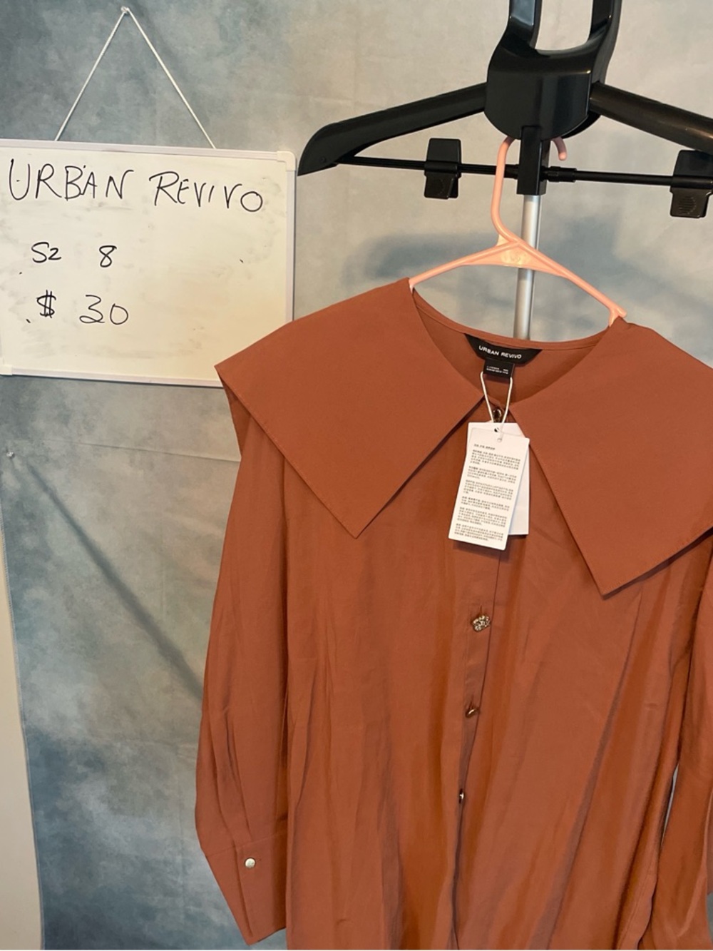 Urban Revivo Rust Button-Down Shirt with Statement Collar